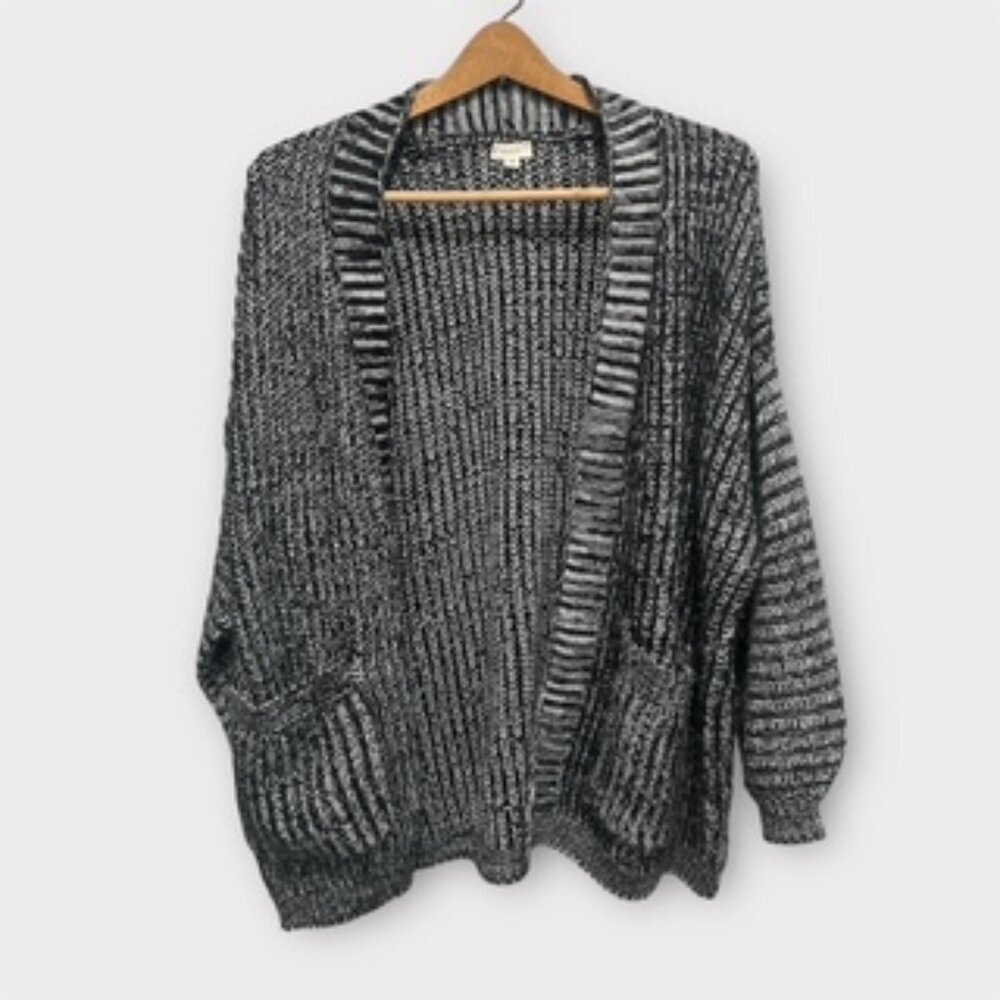 Debut Womens Cardigan Sweater Knit Open Long Sleeve Pockets Black White Size S/M